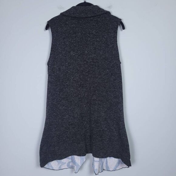 Ali Miles Womens Size Medium Zip Front Vest Black Geo Print Mixed Media Studded - Picture 2 of 7